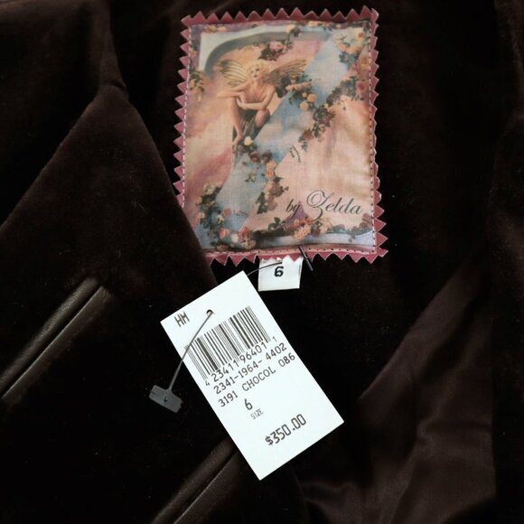 Zelda Dark Brown Velvet Blazer Jacket Leather Trim Fitted Lined New NWT Size 6 - Picture 3 of 3